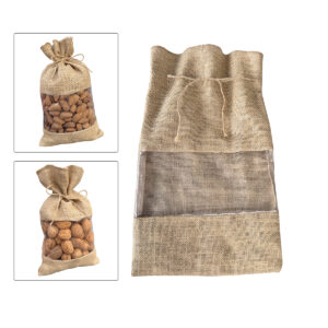 Pencereli Ceviz Badem Fındık Çuvalı - Jüt Çuval - 21 x 32 cm - 100 Adet